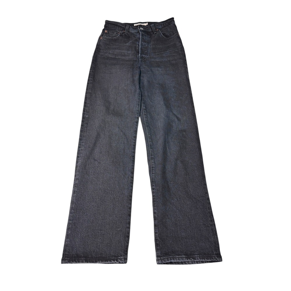 Levis Premium Ribcage Straight Ankle Jeans Black High Rise Womens W26 L29